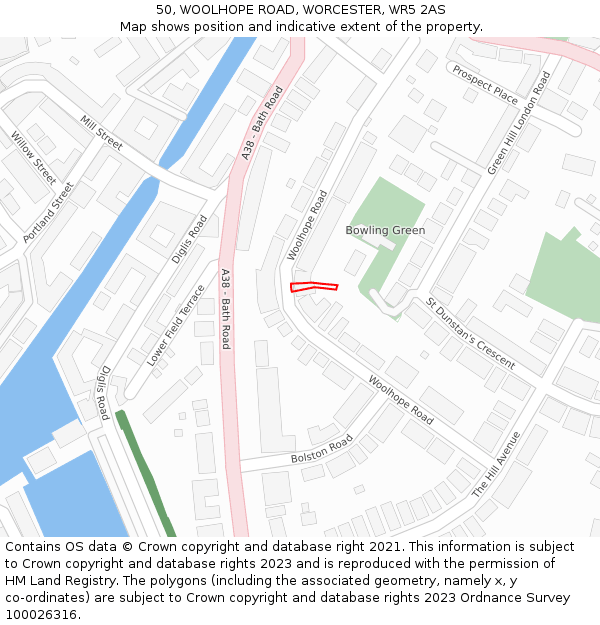 50, WOOLHOPE ROAD, WORCESTER, WR5 2AS: Location map and indicative extent of plot