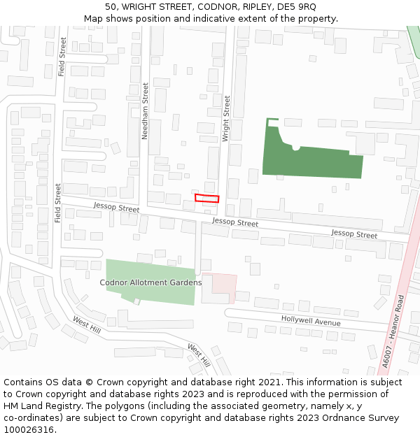 50, WRIGHT STREET, CODNOR, RIPLEY, DE5 9RQ: Location map and indicative extent of plot