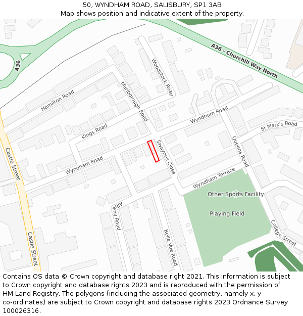 50, WYNDHAM ROAD, SALISBURY, SP1 3AB: Location map and indicative extent of plot