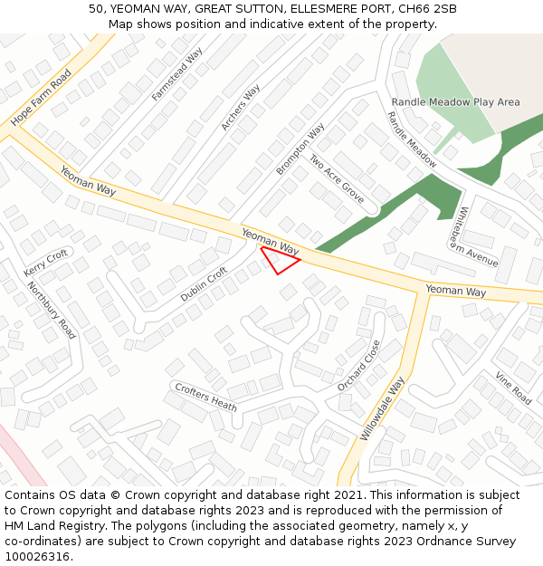 50, YEOMAN WAY, GREAT SUTTON, ELLESMERE PORT, CH66 2SB: Location map and indicative extent of plot