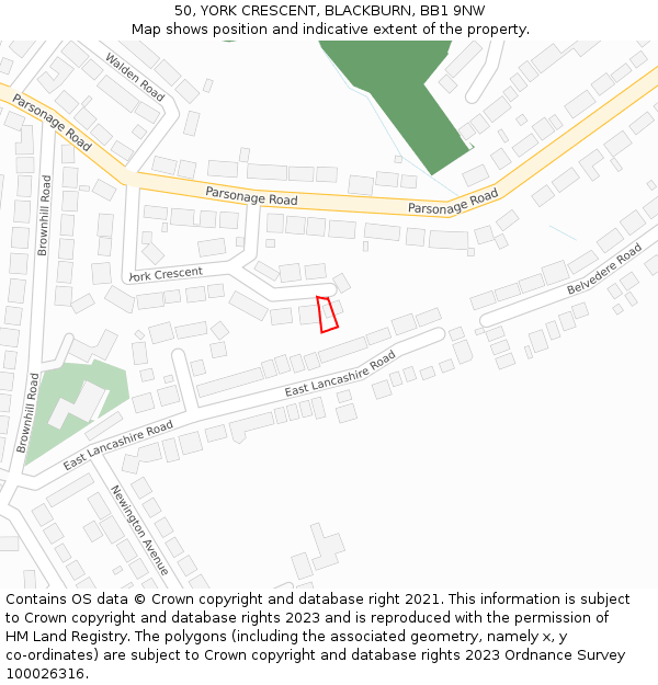 50, YORK CRESCENT, BLACKBURN, BB1 9NW: Location map and indicative extent of plot