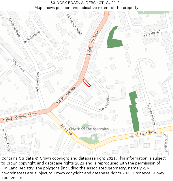 50, YORK ROAD, ALDERSHOT, GU11 3JH: Location map and indicative extent of plot