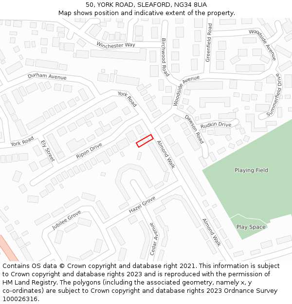 50, YORK ROAD, SLEAFORD, NG34 8UA: Location map and indicative extent of plot