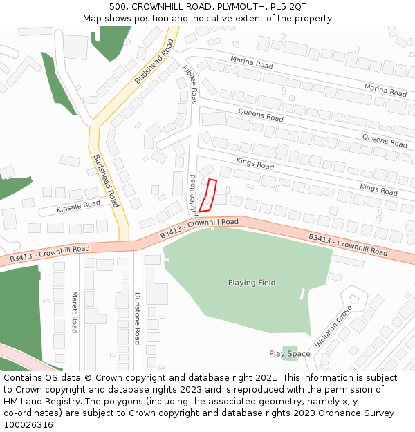 500, CROWNHILL ROAD, PLYMOUTH, PL5 2QT: Location map and indicative extent of plot