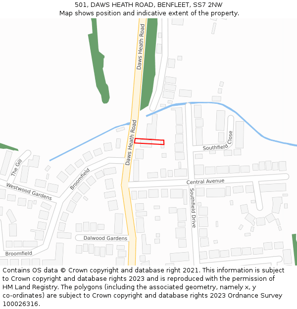 501, DAWS HEATH ROAD, BENFLEET, SS7 2NW: Location map and indicative extent of plot