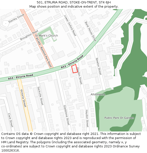 501, ETRURIA ROAD, STOKE-ON-TRENT, ST4 6JH: Location map and indicative extent of plot