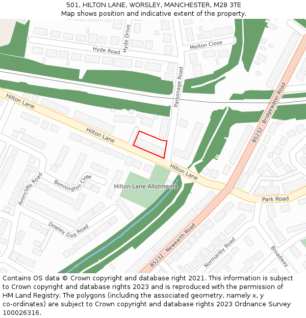 501, HILTON LANE, WORSLEY, MANCHESTER, M28 3TE: Location map and indicative extent of plot