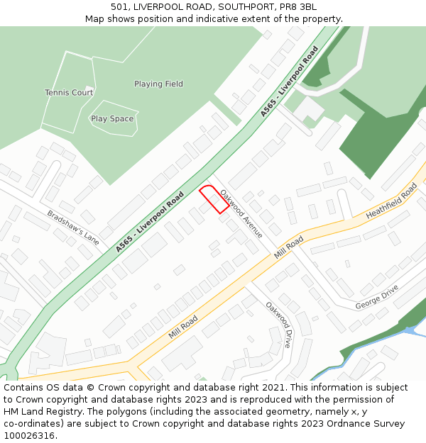 501, LIVERPOOL ROAD, SOUTHPORT, PR8 3BL: Location map and indicative extent of plot