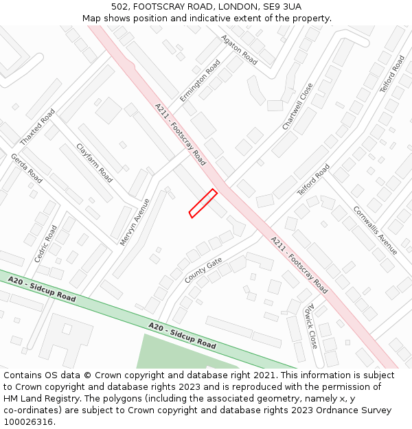 502, FOOTSCRAY ROAD, LONDON, SE9 3UA: Location map and indicative extent of plot