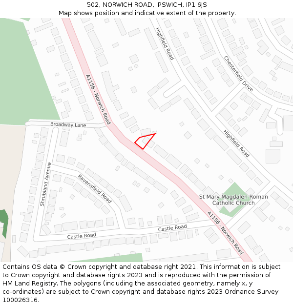 502, NORWICH ROAD, IPSWICH, IP1 6JS: Location map and indicative extent of plot