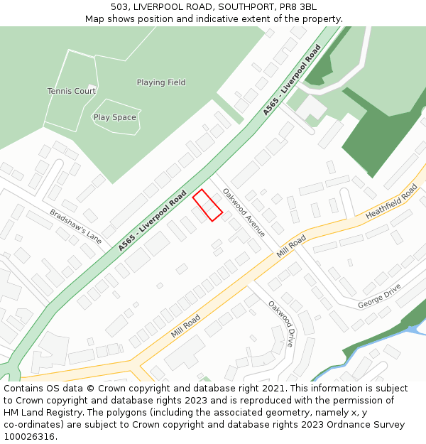 503, LIVERPOOL ROAD, SOUTHPORT, PR8 3BL: Location map and indicative extent of plot