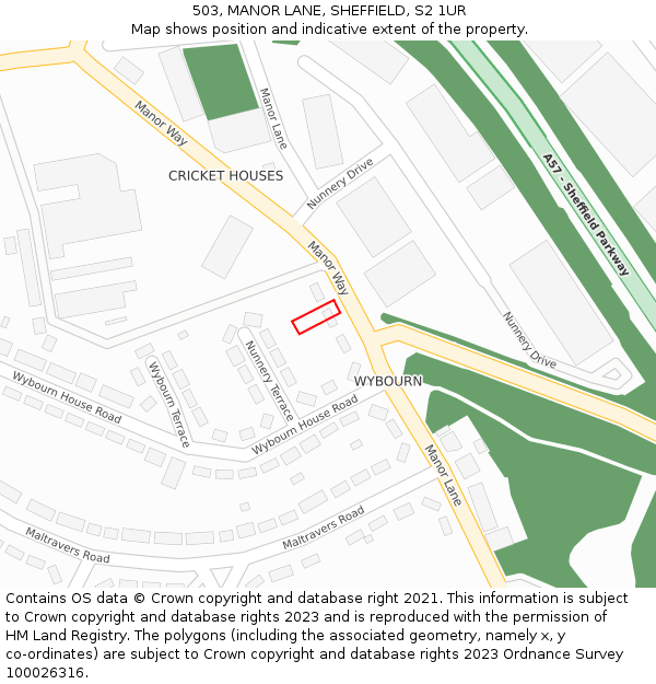 503, MANOR LANE, SHEFFIELD, S2 1UR: Location map and indicative extent of plot