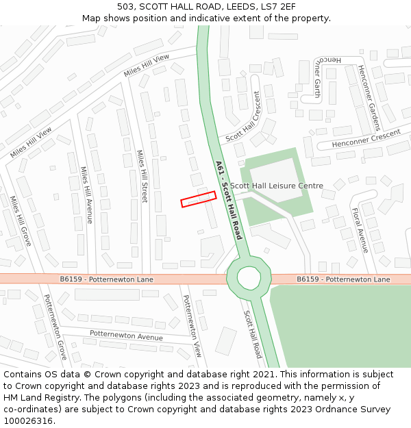503, SCOTT HALL ROAD, LEEDS, LS7 2EF: Location map and indicative extent of plot
