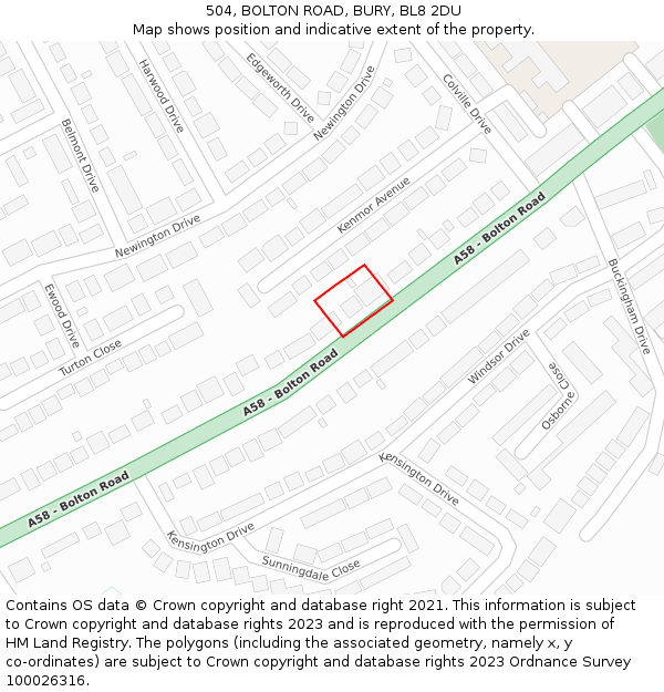 504, BOLTON ROAD, BURY, BL8 2DU: Location map and indicative extent of plot