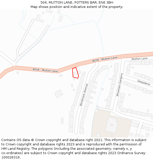 504, MUTTON LANE, POTTERS BAR, EN6 3BH: Location map and indicative extent of plot