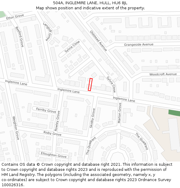 504A, INGLEMIRE LANE, HULL, HU6 8JL: Location map and indicative extent of plot