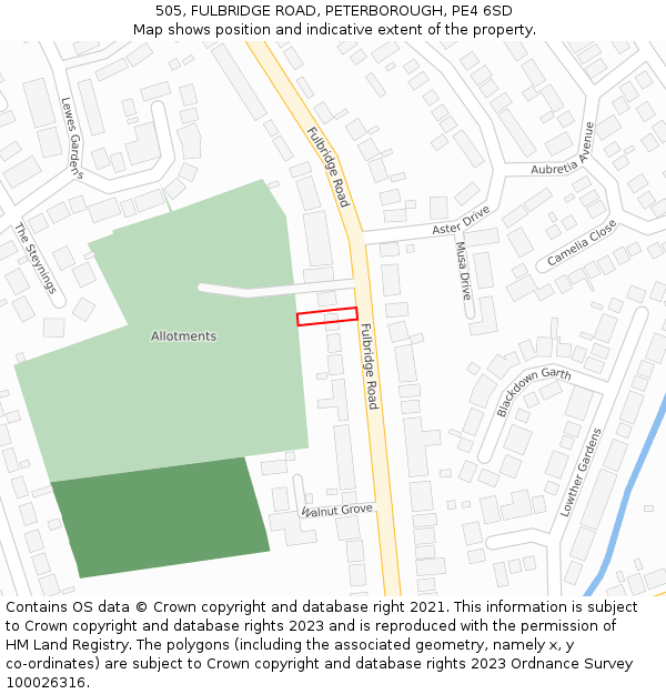 505, FULBRIDGE ROAD, PETERBOROUGH, PE4 6SD: Location map and indicative extent of plot