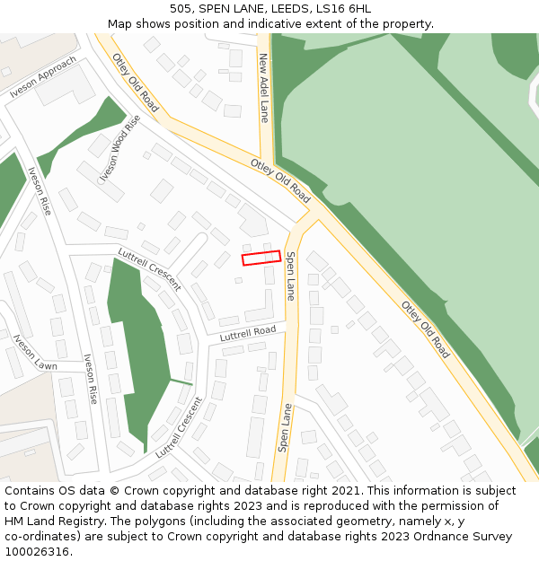 505, SPEN LANE, LEEDS, LS16 6HL: Location map and indicative extent of plot