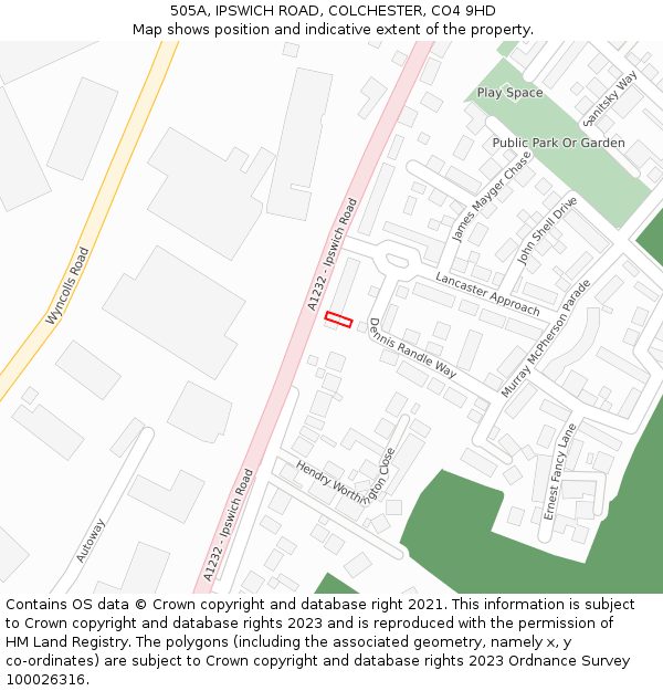 505A, IPSWICH ROAD, COLCHESTER, CO4 9HD: Location map and indicative extent of plot