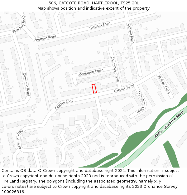 506, CATCOTE ROAD, HARTLEPOOL, TS25 2RL: Location map and indicative extent of plot