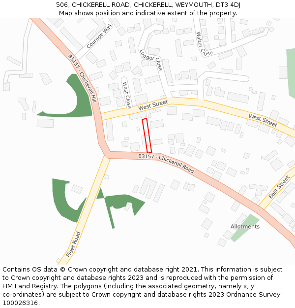 506, CHICKERELL ROAD, CHICKERELL, WEYMOUTH, DT3 4DJ: Location map and indicative extent of plot