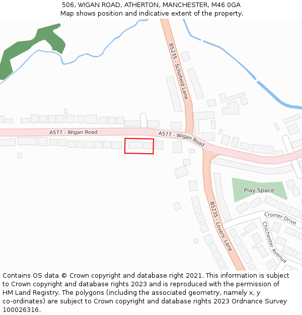 506, WIGAN ROAD, ATHERTON, MANCHESTER, M46 0GA: Location map and indicative extent of plot