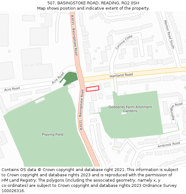 507, BASINGSTOKE ROAD, READING, RG2 0SH: Location map and indicative extent of plot