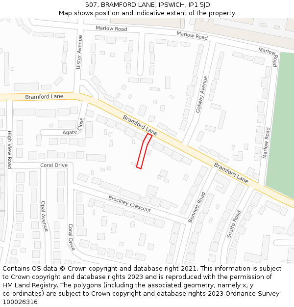 507, BRAMFORD LANE, IPSWICH, IP1 5JD: Location map and indicative extent of plot