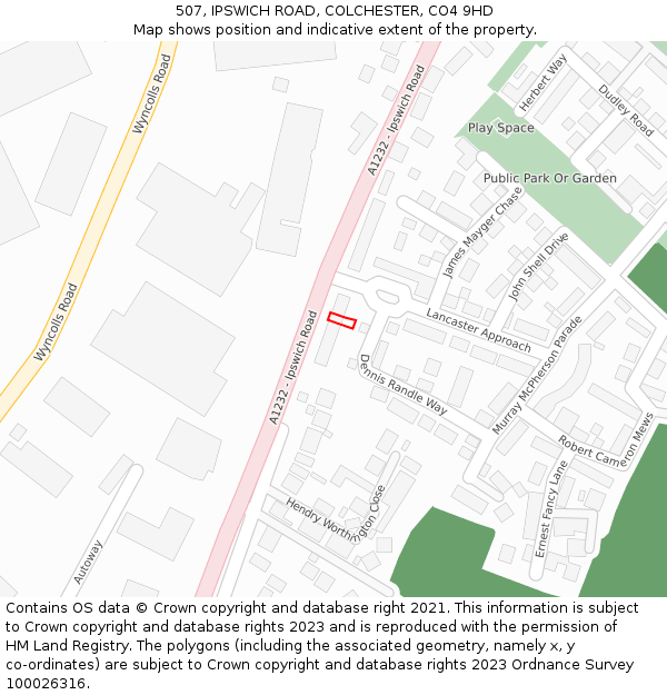 507, IPSWICH ROAD, COLCHESTER, CO4 9HD: Location map and indicative extent of plot