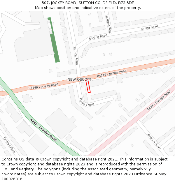 507, JOCKEY ROAD, SUTTON COLDFIELD, B73 5DE: Location map and indicative extent of plot