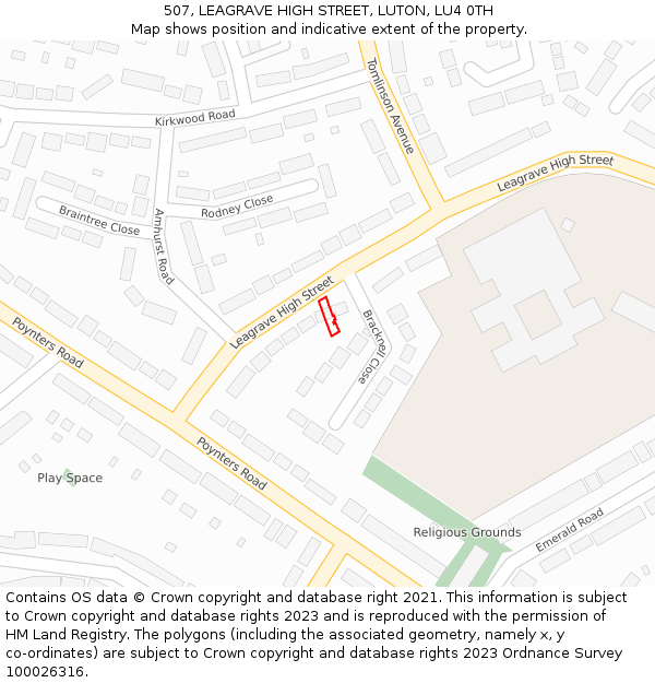 507, LEAGRAVE HIGH STREET, LUTON, LU4 0TH: Location map and indicative extent of plot