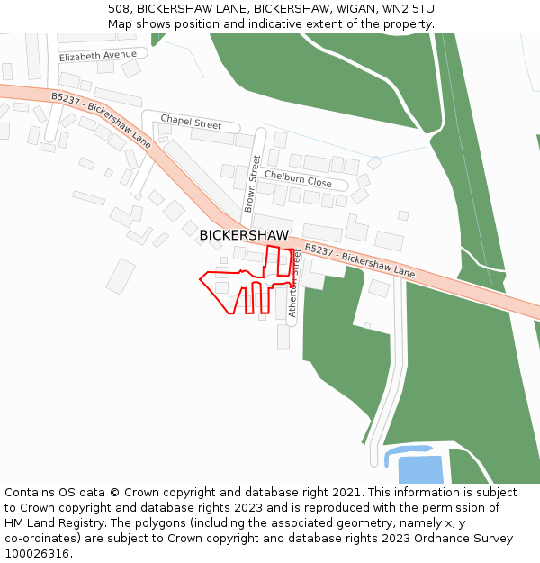 508, BICKERSHAW LANE, BICKERSHAW, WIGAN, WN2 5TU: Location map and indicative extent of plot