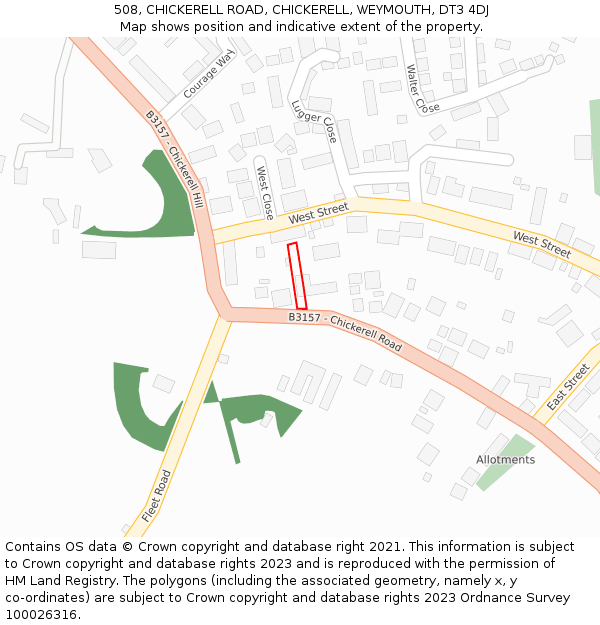 508, CHICKERELL ROAD, CHICKERELL, WEYMOUTH, DT3 4DJ: Location map and indicative extent of plot