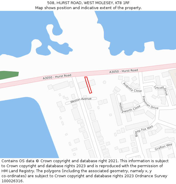 508, HURST ROAD, WEST MOLESEY, KT8 1RF: Location map and indicative extent of plot
