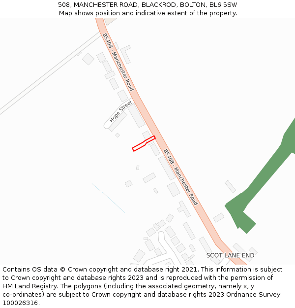 508, MANCHESTER ROAD, BLACKROD, BOLTON, BL6 5SW: Location map and indicative extent of plot