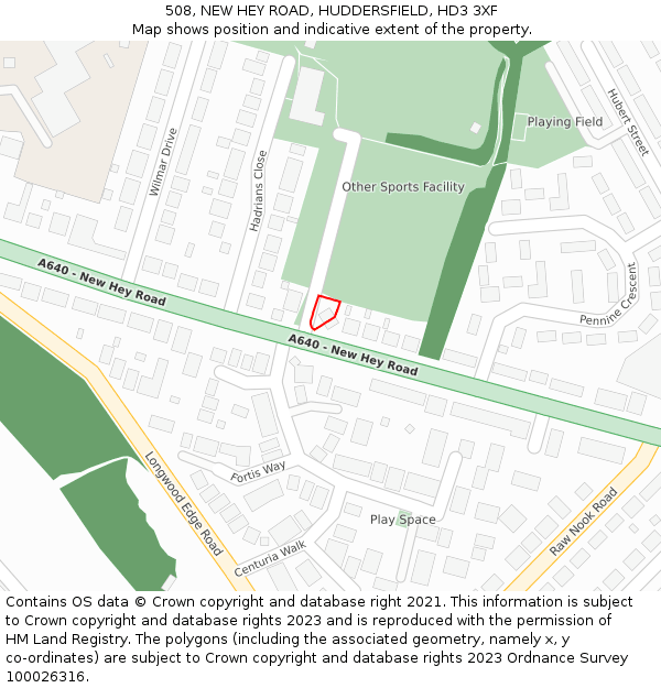 508, NEW HEY ROAD, HUDDERSFIELD, HD3 3XF: Location map and indicative extent of plot