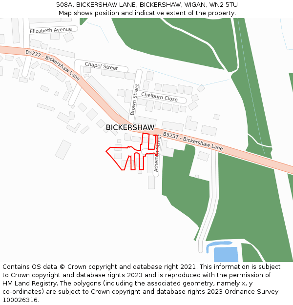 508A, BICKERSHAW LANE, BICKERSHAW, WIGAN, WN2 5TU: Location map and indicative extent of plot