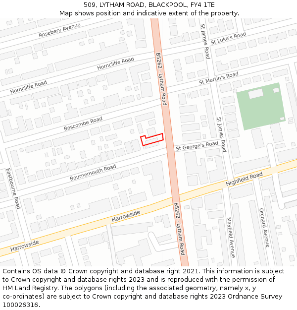 509, LYTHAM ROAD, BLACKPOOL, FY4 1TE: Location map and indicative extent of plot