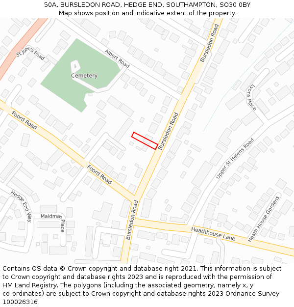 50A, BURSLEDON ROAD, HEDGE END, SOUTHAMPTON, SO30 0BY: Location map and indicative extent of plot