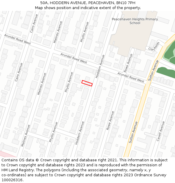 50A, HODDERN AVENUE, PEACEHAVEN, BN10 7PH: Location map and indicative extent of plot