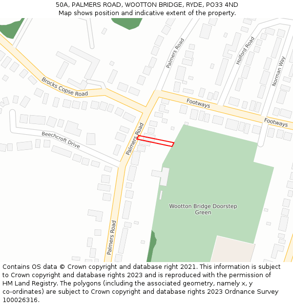 50A, PALMERS ROAD, WOOTTON BRIDGE, RYDE, PO33 4ND: Location map and indicative extent of plot