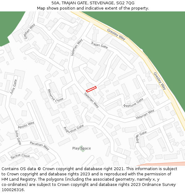 50A, TRAJAN GATE, STEVENAGE, SG2 7QG: Location map and indicative extent of plot