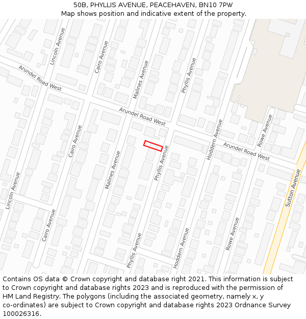 50B, PHYLLIS AVENUE, PEACEHAVEN, BN10 7PW: Location map and indicative extent of plot