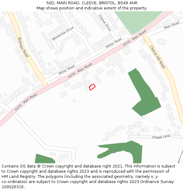 50D, MAIN ROAD, CLEEVE, BRISTOL, BS49 4NR: Location map and indicative extent of plot