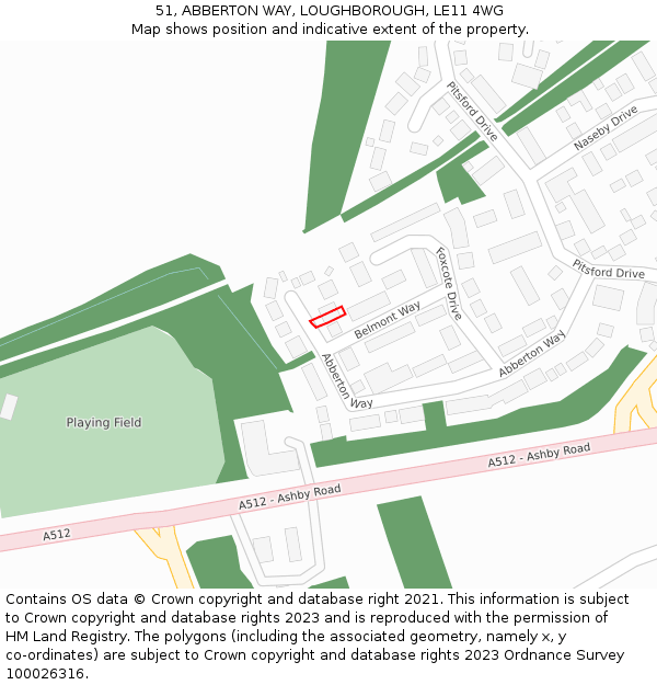 51, ABBERTON WAY, LOUGHBOROUGH, LE11 4WG: Location map and indicative extent of plot