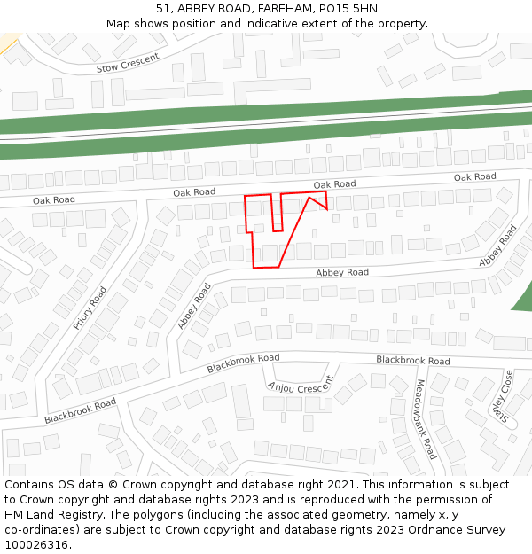 51, ABBEY ROAD, FAREHAM, PO15 5HN: Location map and indicative extent of plot