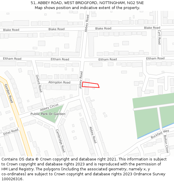 51, ABBEY ROAD, WEST BRIDGFORD, NOTTINGHAM, NG2 5NE: Location map and indicative extent of plot