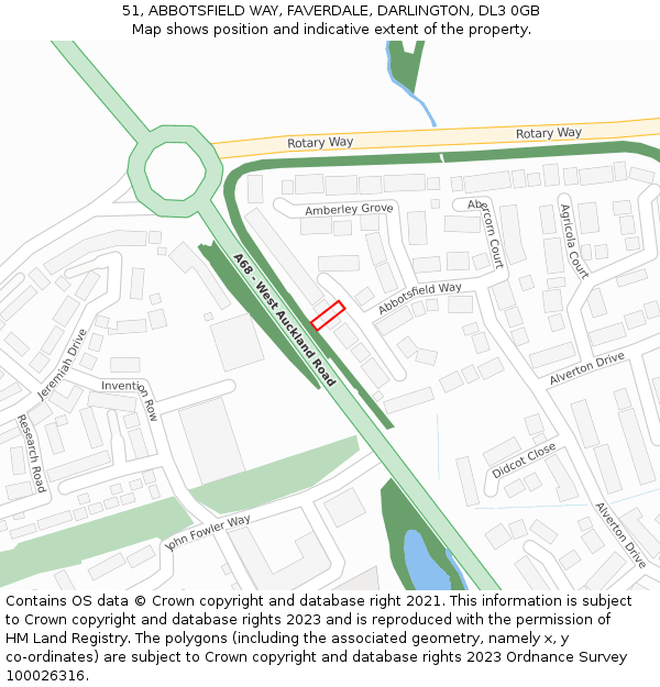 51, ABBOTSFIELD WAY, FAVERDALE, DARLINGTON, DL3 0GB: Location map and indicative extent of plot