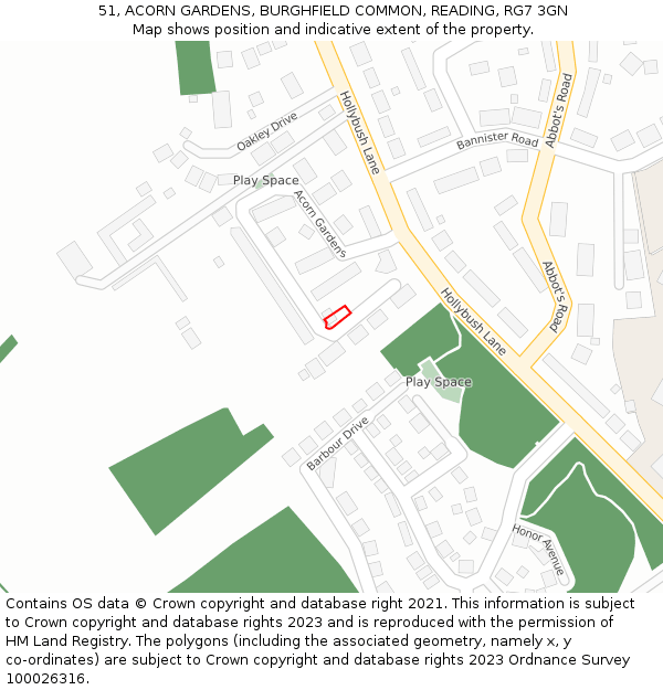 51, ACORN GARDENS, BURGHFIELD COMMON, READING, RG7 3GN: Location map and indicative extent of plot
