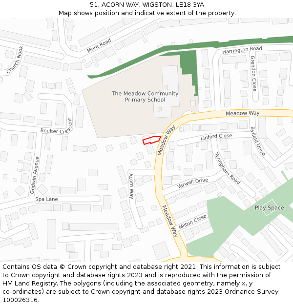 51, ACORN WAY, WIGSTON, LE18 3YA: Location map and indicative extent of plot